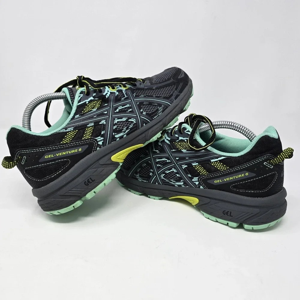 Asics Gel-Venture 6 Womens 9 Trail Running Shoes Black Carbon Neon T7G6N